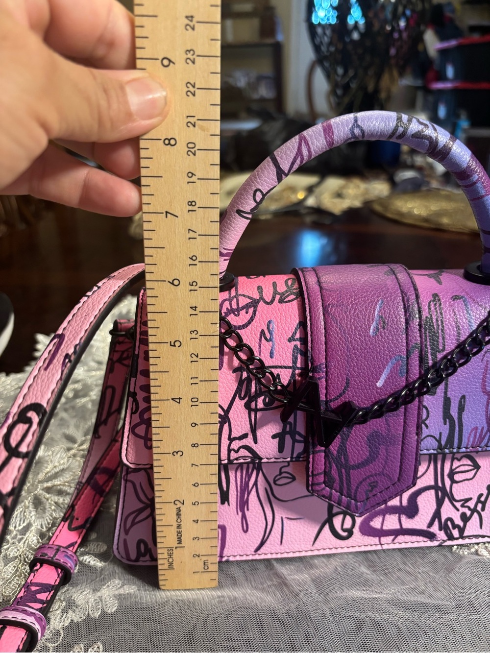 Aldo Pink and Purple Graffiti Satchel - Picture 5 of 10